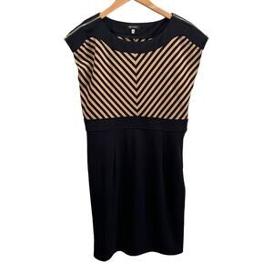 Spense Black Brown Chevron Boat Neck Sheath Work Career Dress 10 M Medium